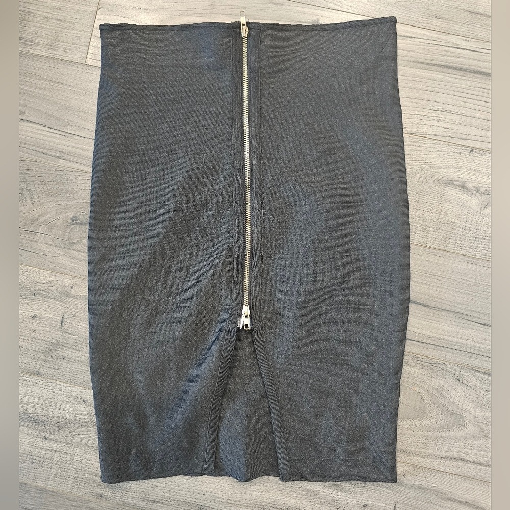 Women's sz L Black Bandage Bodycon Skirt‎ Front Full Zipper High Waist Large